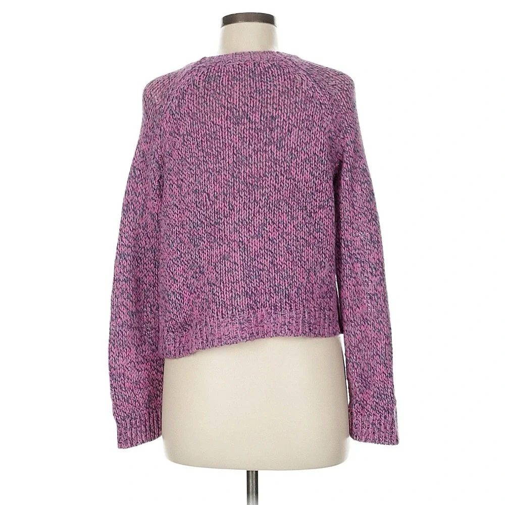 One Grey Day Pink Navy Chunky Marled Knit Wool Blend‎ Cropped Sweater Size M